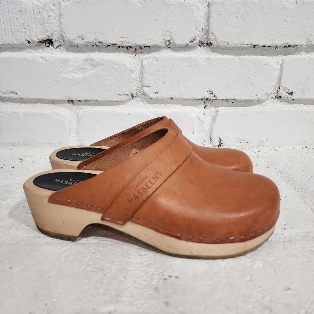 Swedish Hasbeens | Brown Husband Leather Mules Size 6